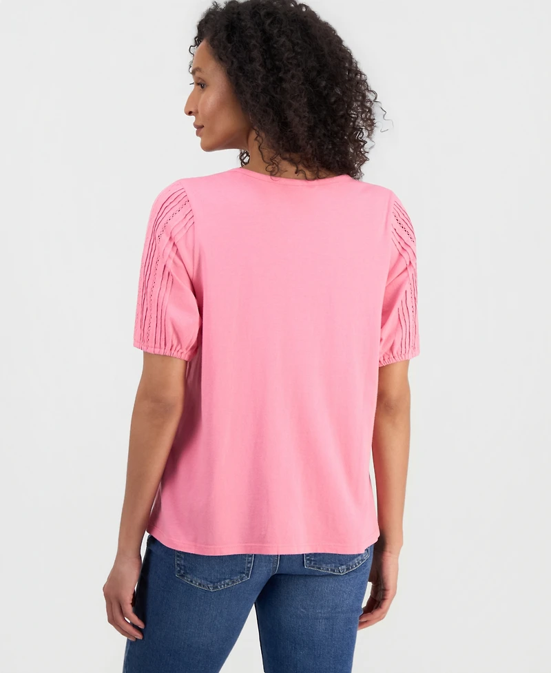 Style & Co Women's Cotton Scoop-Neck Lace Top, Exclusively at Macy's