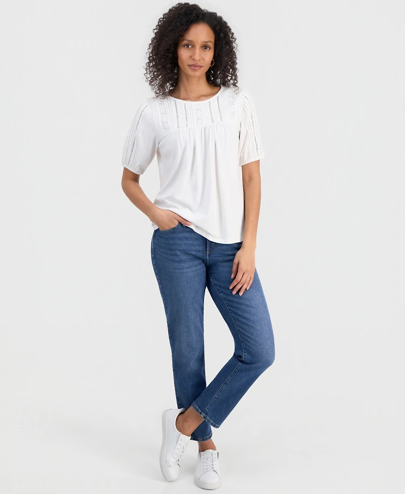 Style & Co Women's Cotton Scoop-Neck Lace Top, Exclusively at Macy's