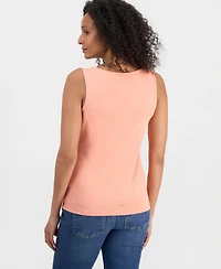 Style & Co Women's Cotton Scalloped V-Neck Sleeveless Top, Exclusively at Macy's