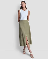 Dkny Women's Arid Pique Mini Logo Emblem Slit A-Line Skirt