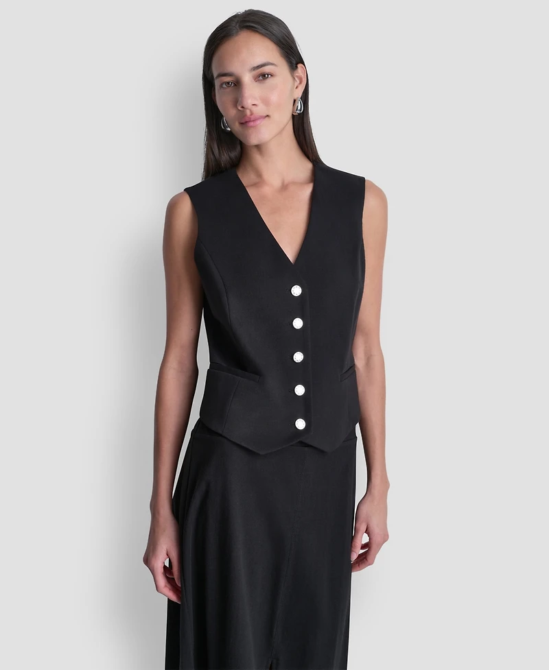 Dkny Women's Sleeveless V-Neck Arid Pique Vest