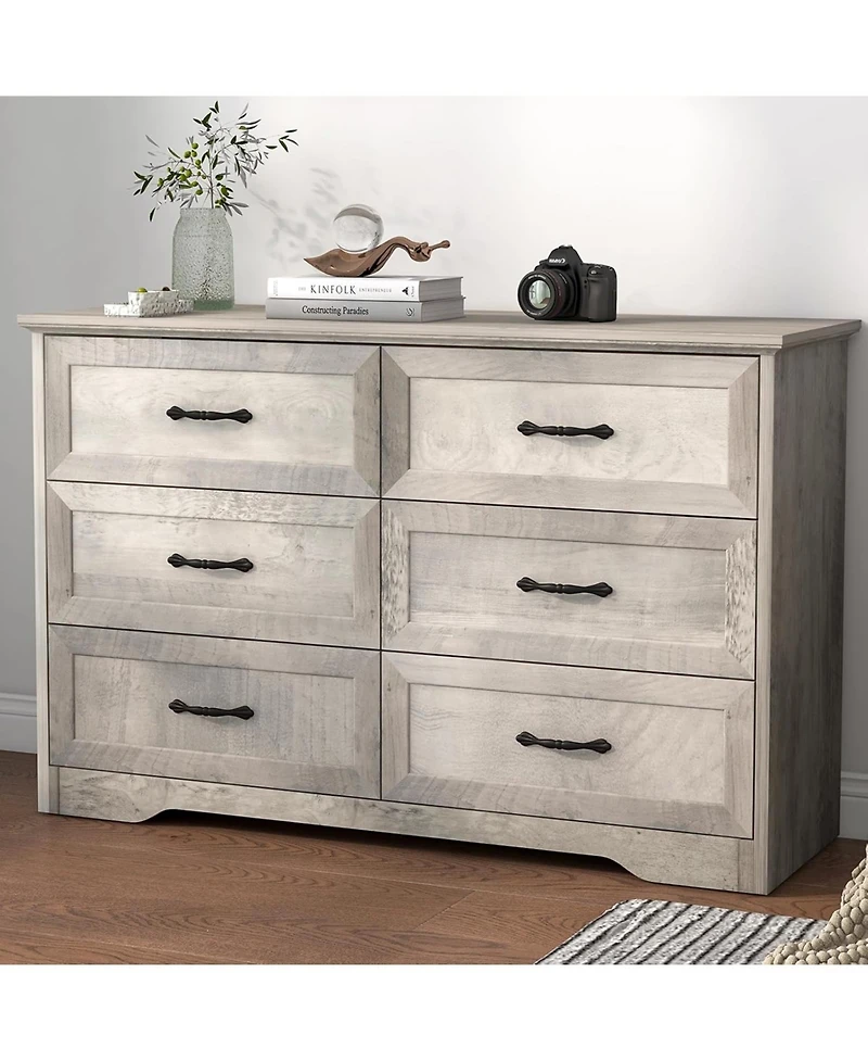 gaomon Takywep 6-Drawer Dresser for Bedroom - Farmhouse Modern Wooden Storage Chest with Metal Handles, Organizer Bedroom, Living Room