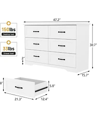 gaomon Takywep 6-Drawer Dresser for Bedroom - Farmhouse Modern Wooden Storage Chest with Metal Handles, Dresser Organizer for Bedroom, Living Room