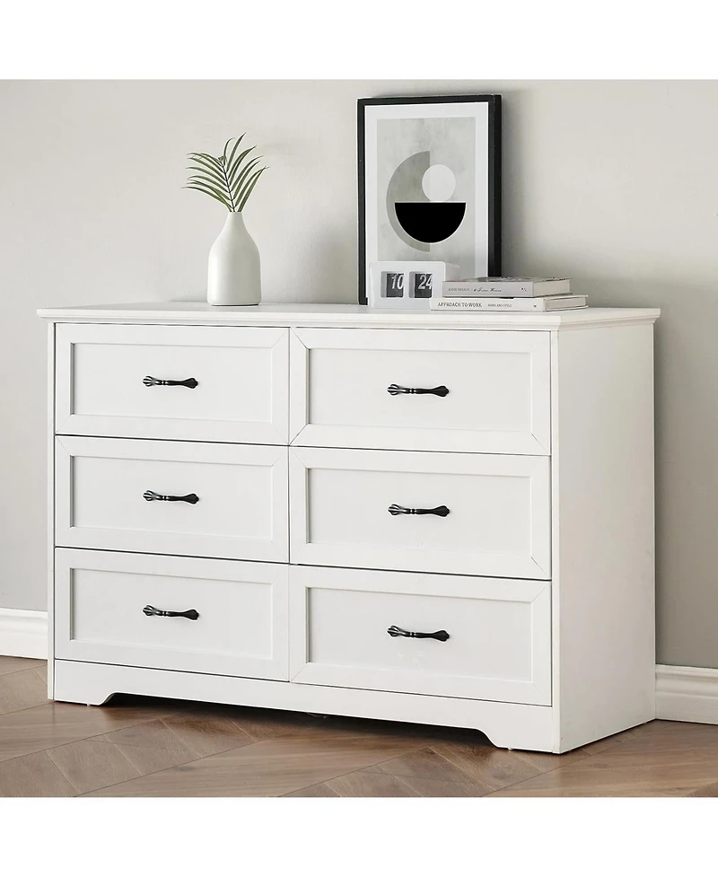 gaomon Takywep 6-Drawer Dresser for Bedroom - Farmhouse Modern Wooden Storage Chest with Metal Handles, Dresser Organizer for Bedroom, Living Room