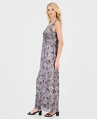 Connected Women's Metallic Floral Twist-Front Column Dress