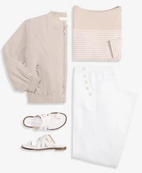 Charter Club Womens Bomber Jacket Striped Top 100 Linen Wide Leg Sailor Pants Macys Exclusive