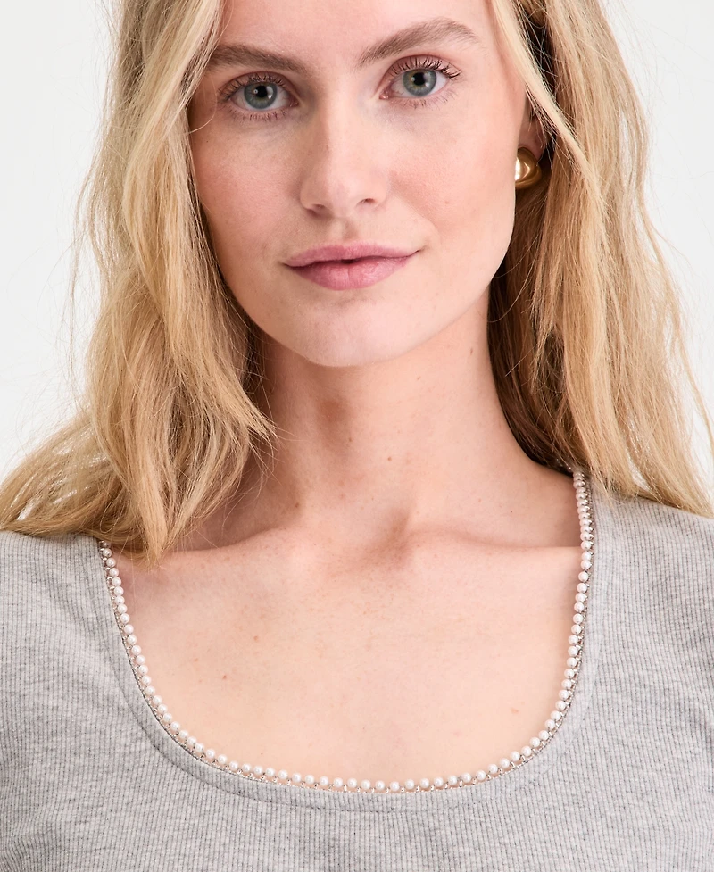 On 34th Women's Short Sleeve Pearl Trim Top, Macy's Exclusive
