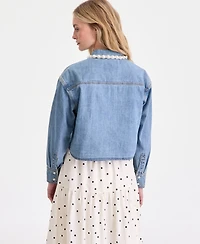 On 34th Women's Faux-Pearl-Trim Denim Shirt, Macy's Exclusive