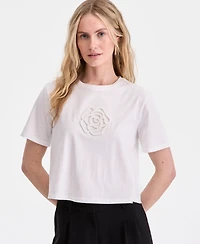 On 34th Women's Floral Beaded Relaxed Cotton T-Shirt, Macy's Exclusive