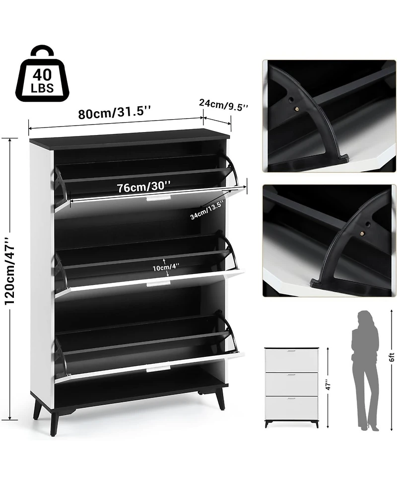 Homfan Shoe Storage Cabinet with 3 Flip Drawers, Narrow Hidden Shoe Storage Cabinet for Entryway, Freestanding Shoe Rack for Entryway Hallway