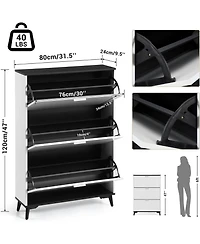 Homfan Shoe Storage Cabinet with 3 Flip Drawers, Narrow Hidden Shoe Storage Cabinet for Entryway, Freestanding Shoe Rack for Entryway Hallway