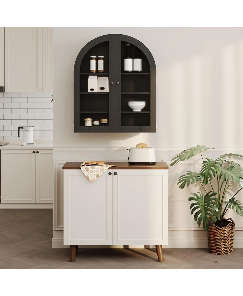 Homfan Arched Wall Cabinet, Arched Bathroom Medicine Wall Cabinet with Acrylic Door & Adjustable Shelves, Wall Mounted Storage Organizer