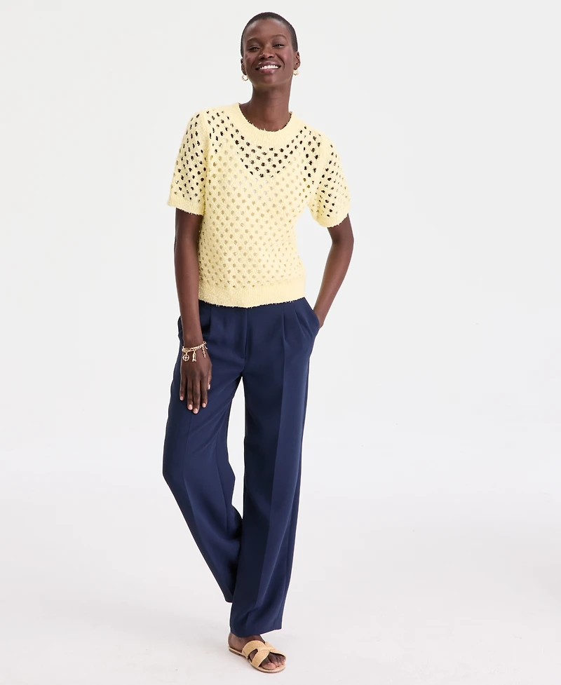 On 34th Women's Open-Stitch Short-Sleeve Sweater, Macy's Exclusive