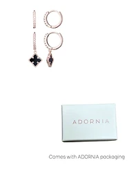 Adornia Rose Gold Cz Black Clover Huggie Set