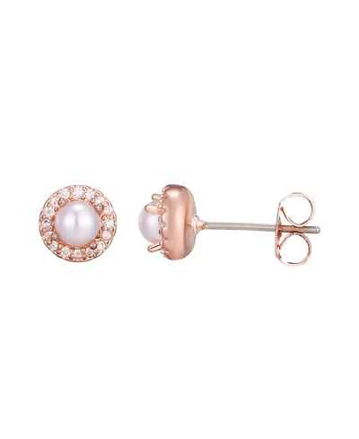 Adornia Rose Gold Freshwater Pearl Cz Halo Stud Earrings