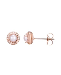 Adornia Rose Gold Freshwater Pearl Cz Halo Stud Earrings
