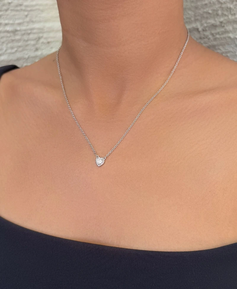 Adornia Silver Cz Halo Heart Necklace