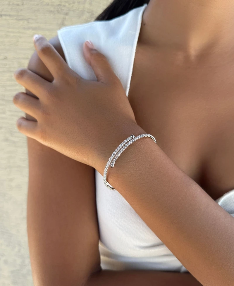 Adornia Silver Adjustable Crystal Tennis Cuff Bracelet