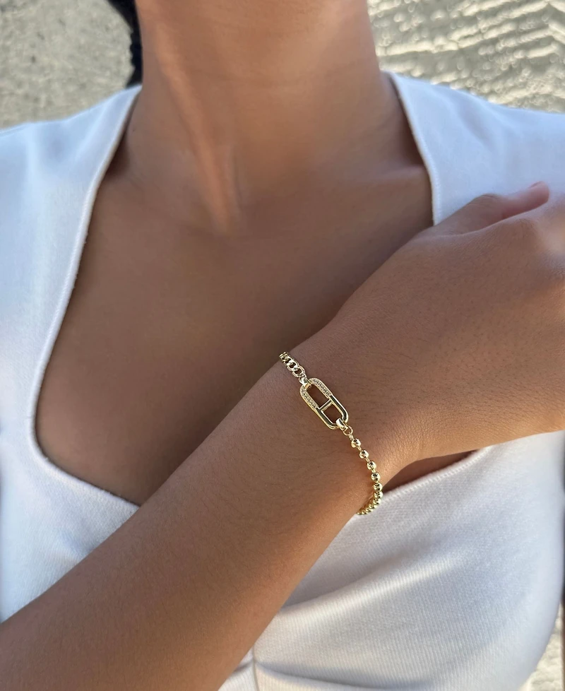 Adornia Gold Cz Mixed Chain Sideways Pendant Bracelet