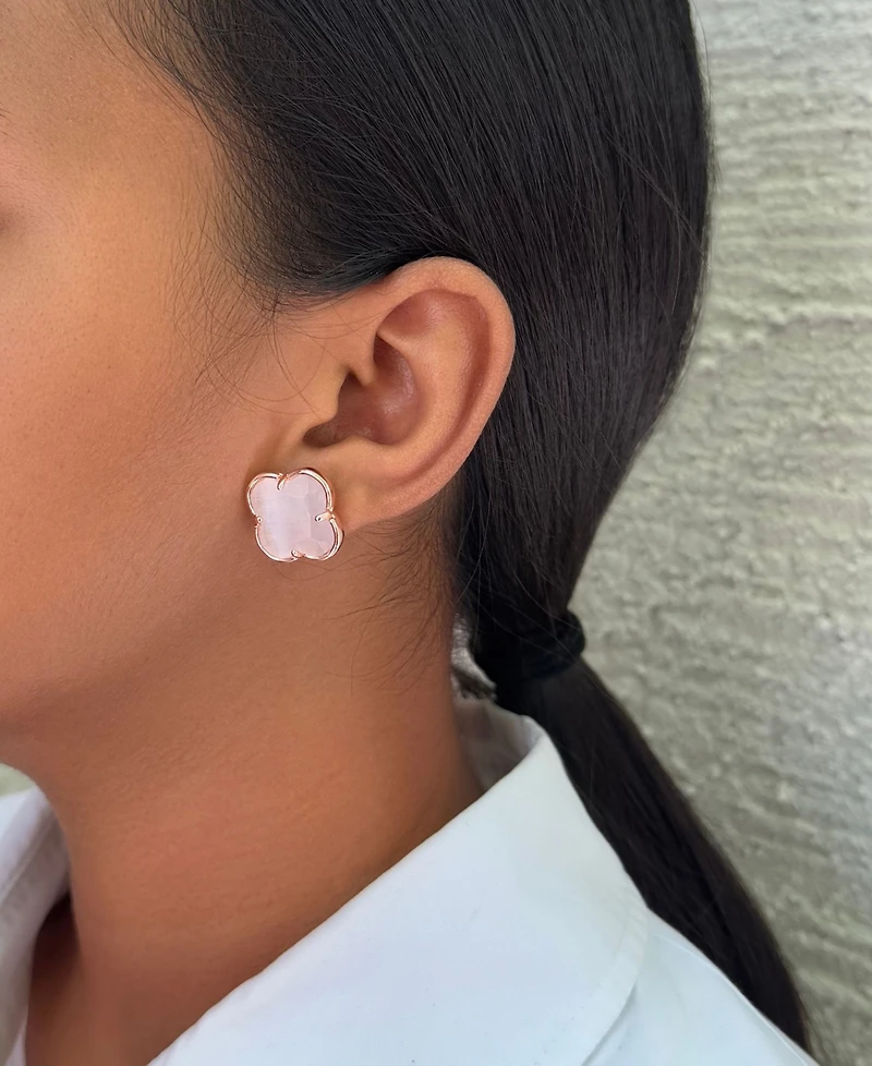 Adornia Rose Gold Clover Stone Stud Earrings