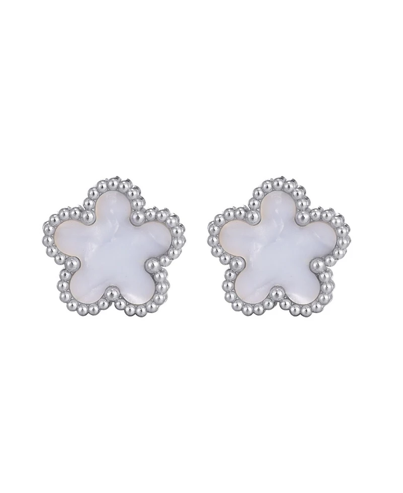 Adornia Tarnish Resistant Silver Mother of Pearl 5-Leaf Clover Stud Earrings