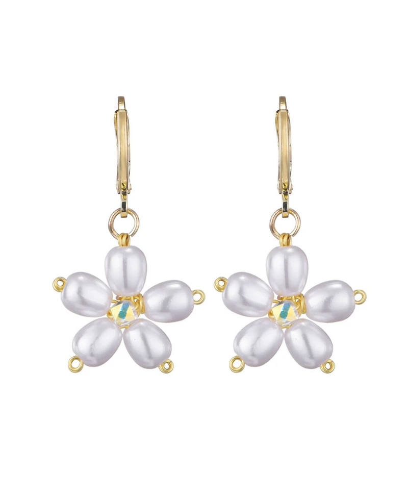 Adornia Gold Pearl Flower Huggie Earrings
