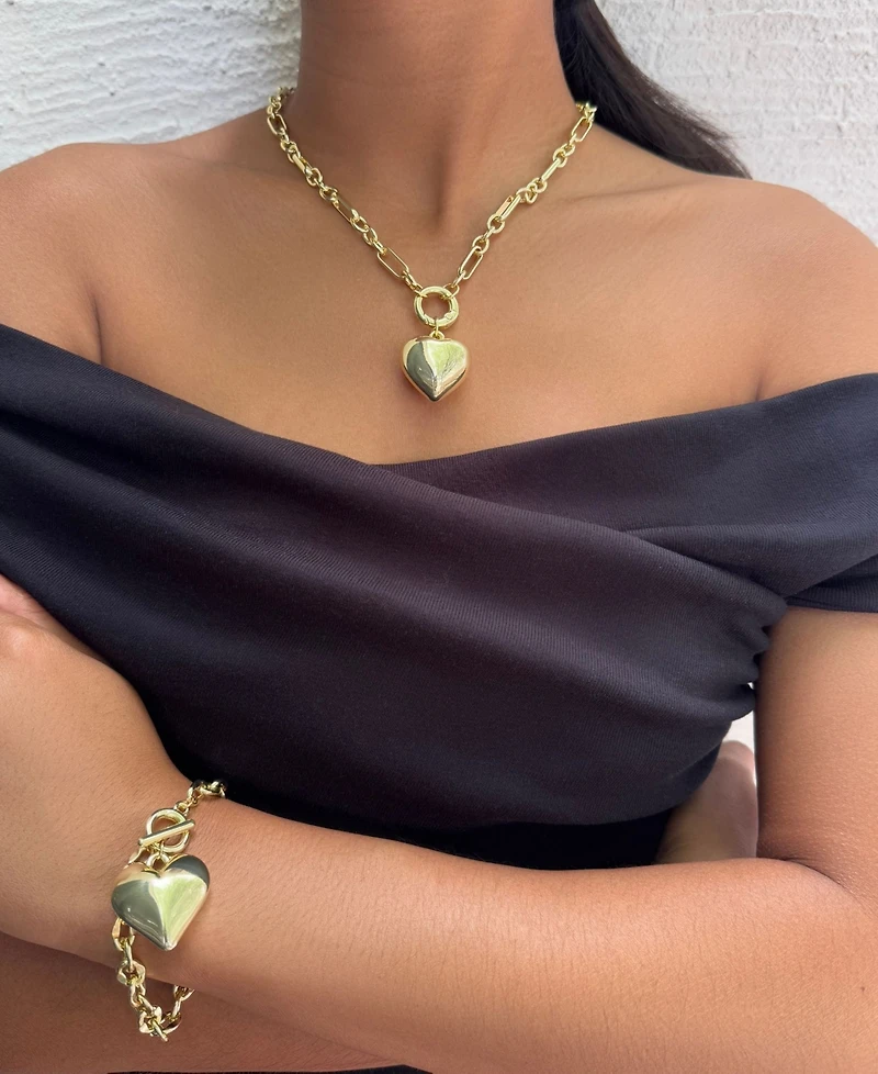 Adornia Gold Puffy Heart Link Necklace