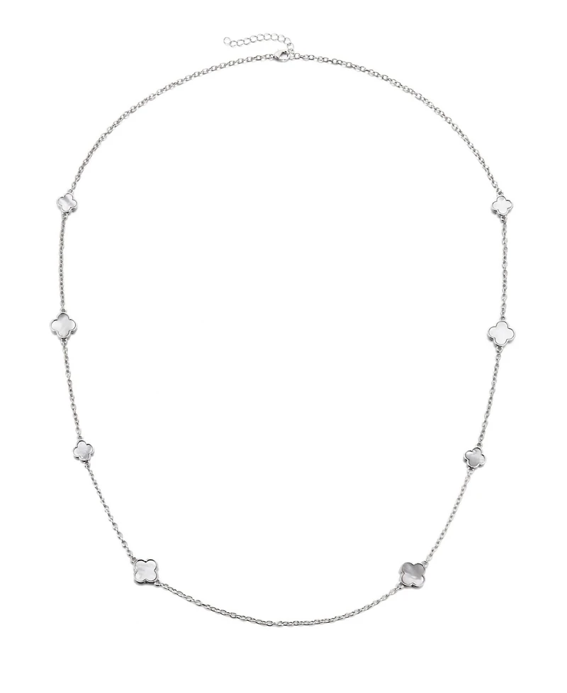 Adornia Silver Mother of Pearl 36" Flower Station Necklace