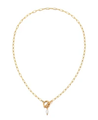 Adornia Tarnish Resistant Gold Freshwater Pearl Toggle Necklace