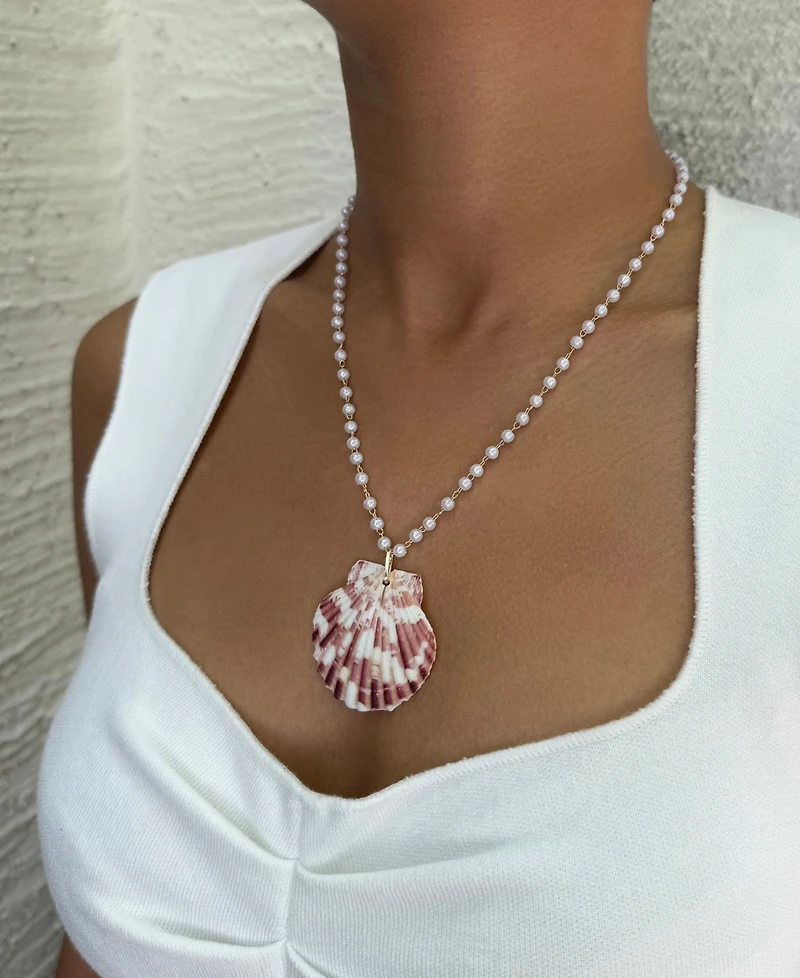Adornia Gold Pearl Pink Shell Rosary Necklace