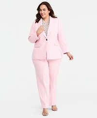 Anne Klein Plus Size Notched Collar One Button Blazer High Rise Pull On Pants