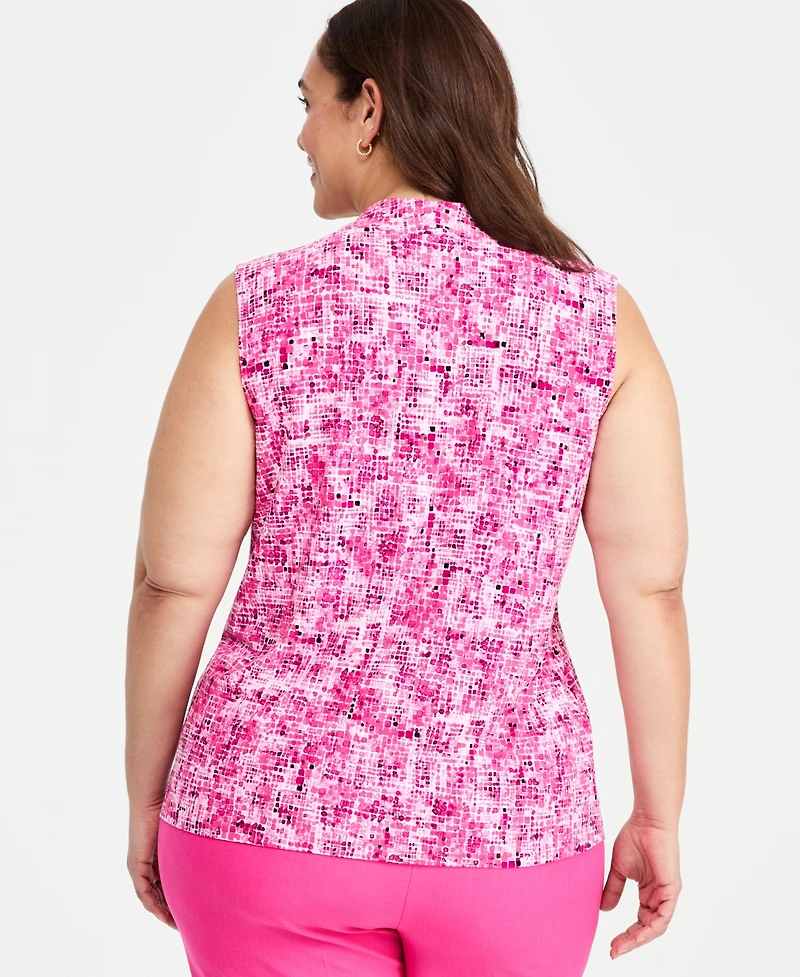 Kasper Plus Pleated V-Neck Sleeveless Top