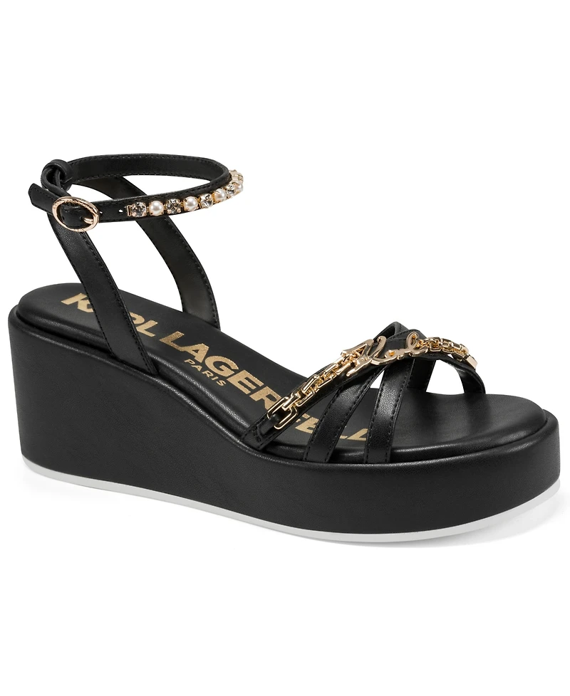 Karl Lagerfeld Paris Women's Clemons Ankle Strap Wedge Sandals