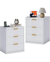 Gaomon Fluted Nightstand With Charging Station Bedside Table With 3 Drawers Storage Space