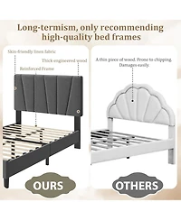 Gaomon Twin Size Bed Frame with Headboard Adjustable, Linen Upholstered Twin Platform Bed with Headboard, Mattress Foundation with Wooden Slats