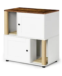 Cozito Double Cat Litter Box Enclosure Cabinet with Shelf and Scratching Post, Fits Two Litter Boxes, White and Vintage Finish