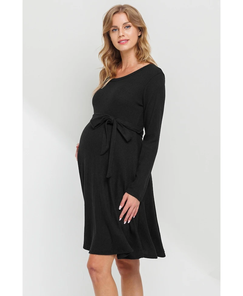 Hello Miz Maternity Rib Knit Empire Waist Long Sleeve Knee-Length Dress