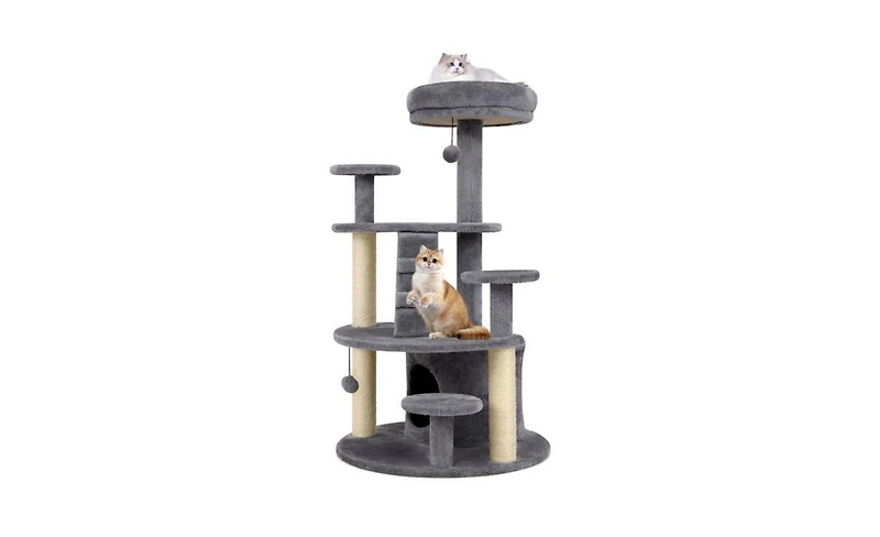 Aostirmotor Cat Tree for Munchkin & Senior Cats, 40-Inch with Stable Wide Base, Soft Padded Perches & Large Condo for Easy Access