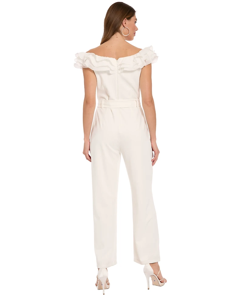 ivy + blu Women's Ruffle Top Belted Jumpsuit