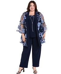R & M Richards Plus Round Neck Top, Jacket Pants, 3-Piece Set