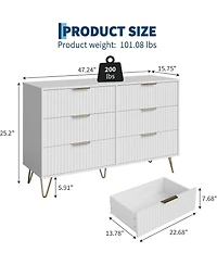 gaomon Fluted Dresser for Bedroom with 6 Drawers,47'' Wide Modern Chest of Wooden Drawers Metal Handle,Wide Clothes Storage Organizer