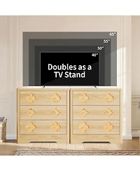 gaomon Oak 3 Drawer Tall Dresser with Decorative Boho Fronts, Bedroom Chest for Closet or Nightstand Use