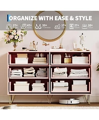 gaomon Fluted Dresser for Bedroom with 6 Drawers,47'' Wide Modern Chest of Wooden Drawers with Metal Handle,Wide Clothes Storage Organizer