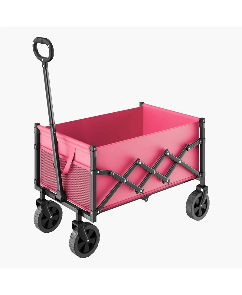Sugift 120L Pink & Black Folding Wagon with All-Terrain Wheels & Adjustable Handle