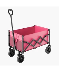 Sugift 120L Pink & Black Folding Wagon with All-Terrain Wheels & Adjustable Handle