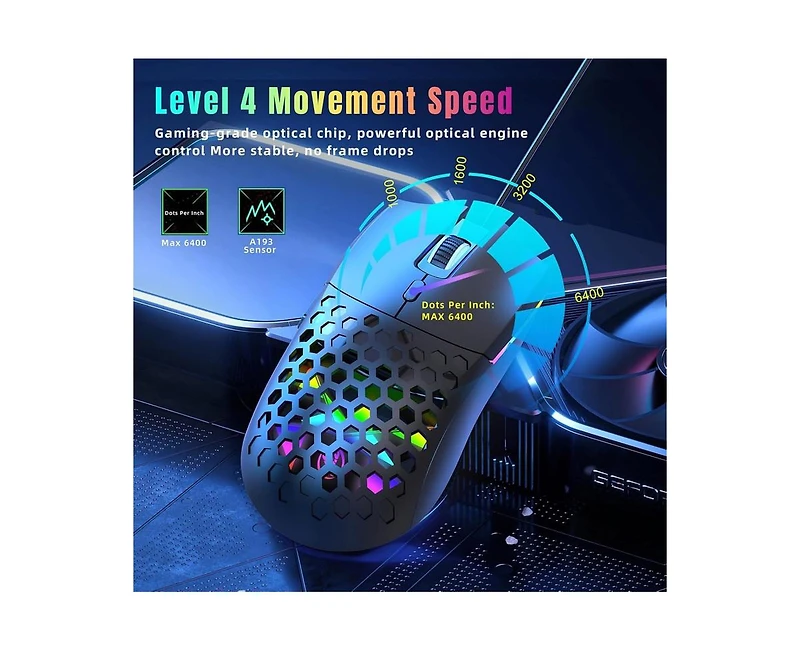Risokeys Wired Gaming Mouse, 6400DPI High-Accuracy Optical Sensor Rgb Mouse with 6 Buttons