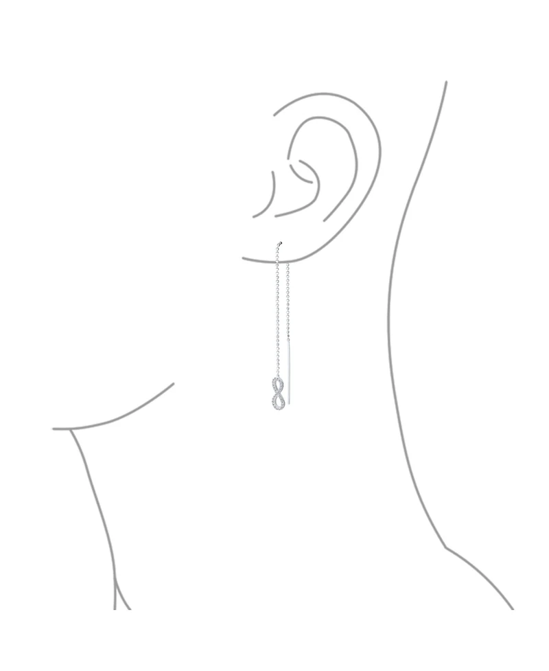 Bling Jewelry Geometric Figure Eight Long Pave Cz Ball Chain Love Knot Symbol Infinity Threader Earrings Sterling Silver