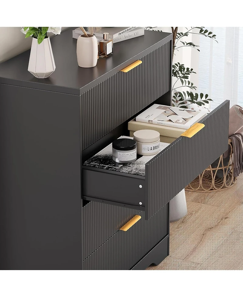 gaomon Fluted Dresser for Bedroom with 4 Drawers, 38.6 Tall Modern Gold Metal Handles, Wide Chest of Drawers Living Room, Hallway