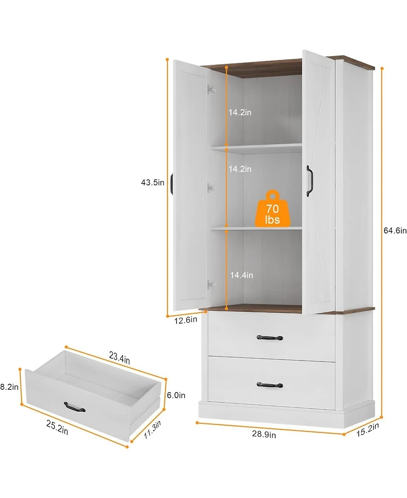 gaomon Farmhouse Kitchen Pantry Cabinet,Wood Kitchen Cabinet with Barn Door,Drawers and Adjustable Shelf,Versatile Storage for Dining Room,Living