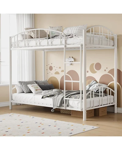 gaomon Metal Bunk Bed Twin Over Twin, Heavy Duty Bunkbeds Frame with Arched Guardrail and Safety Ladder, Sturdy Steel